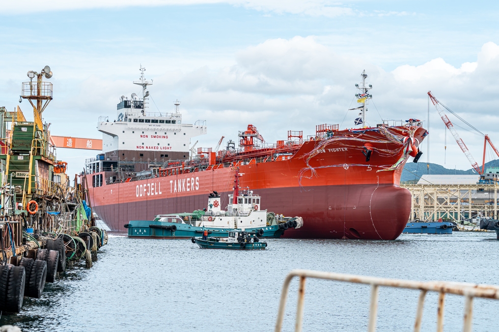 Chemical tanker Bow Fighter at the naming ceremony in Japan.